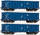 pkp h0 2018 3-teiliges Set mit offenen Güterwagen, Bauart Eaos, der Polnischen Staatsbahn