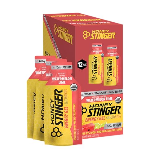 Image of Honey Stinger Organic Watermelon Lime Electrolyte Energy Gel, Gluten Free & Caffeine Free, Sports Nutrition for Exercise, Running & Performance, Pre & Mid Workout, 12 Pack, 13.2 oz | sports-nutrition-endurance-and-energy-chews
