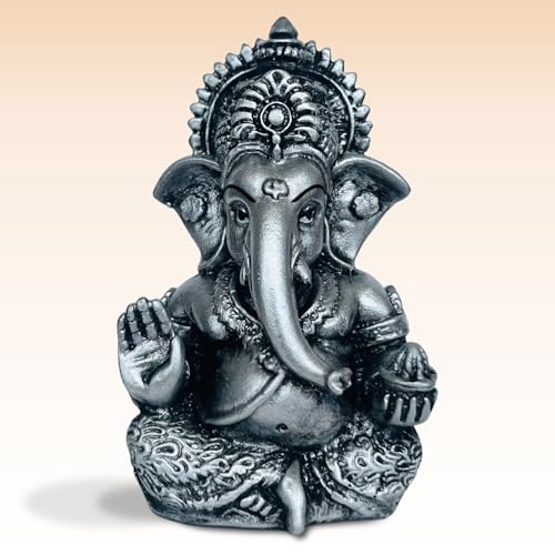 Image of Elegant Resin Ganesha Idol for Home Temple Decor, Lord Ganpati Murti for Pooja Room, Car Dashboard, Gift Item | Color: Metallic