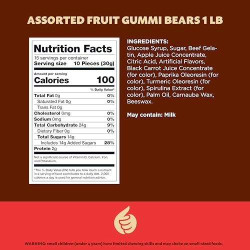 Gummy Bears, Dye Free Candy, Assorted Fruit Gummy Candy, 1 Lb Bag - image 2