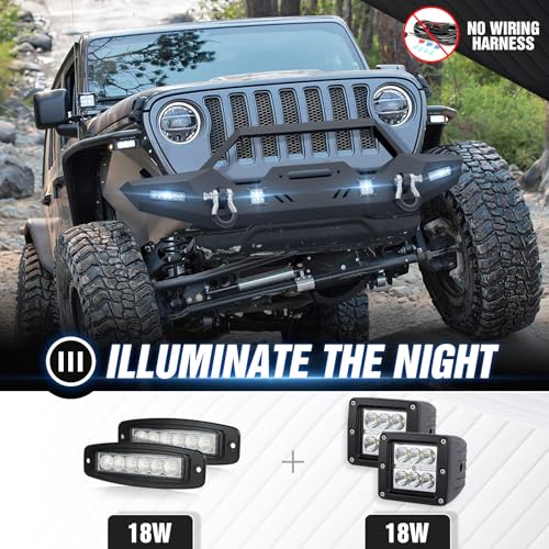 Image of for Wrangler JL JLU Front Bumper Compatible with 2018 2019 2020 2021 2022 2023 2024 2025 2026 Jeep Wrangler JL JLU Off-Road Steel Bumper with Winch Plate, 4 x 18W LED Lights & D-rings, Black