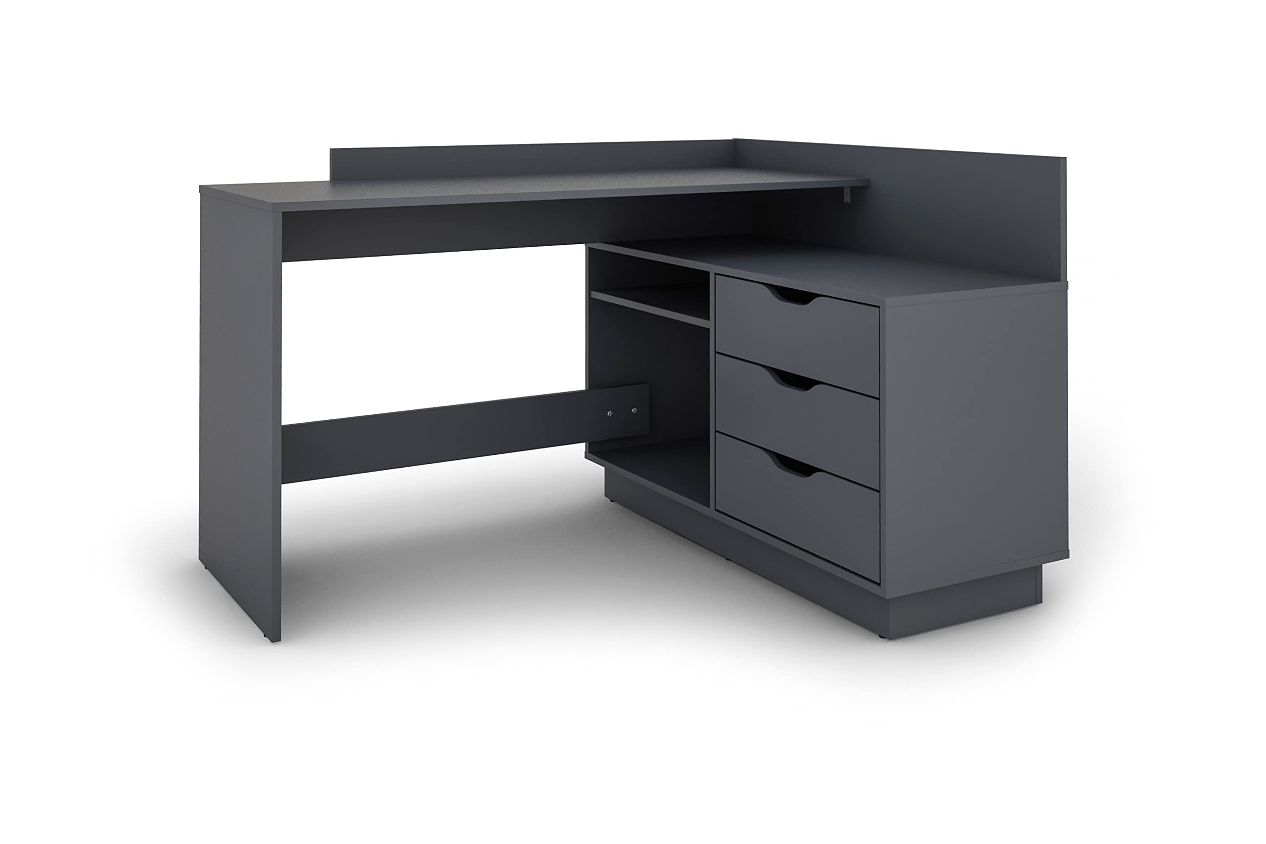 byLIVING Winkelschreibtisch Belfast – Eckschreibtisch, Anthrazit, links/rechts montierbar, 3 Schubkästen, 129 x 83,5 x 105 cm
