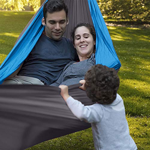 WOVUU Hammock,Camping Hammock Double & Single for Tree, Travel Portable Lightweight Hammock with Tree Straps,Carabiners,Parachute Nylon Hammocks for Camping,Traveling Backpacking,Hiking (Gray&Blue)