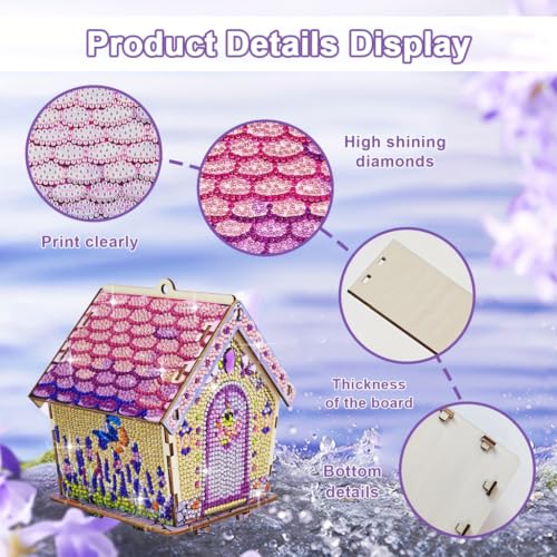 Image of HASTHIP Diamond Painting Cabin Model DIY Full Drill Miniature House Wood 3D Crystal Mosaic House Kit for Creative Crafting and Home Display Tabletop Decoration