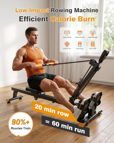 Image of Rowing Machines for Home,Workout Equipment,Exercise Rower with Quiet Resistance,350LBS Capacity,LCD Monitor,Knee Pads, Workout Gloves&Extra Pull Rope for Full Body Exercise