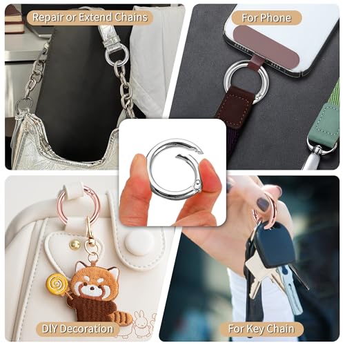 Image of Gkeygo Key Ring Clip, 1 Inch Keychain Rings, 8 Pack Round Carabiner Clip for Keys, Buckle, Bags, Purses - Key Chain Hooks Replacement Keychains Lanyard DIY Crafts - Silver, Rose Gold