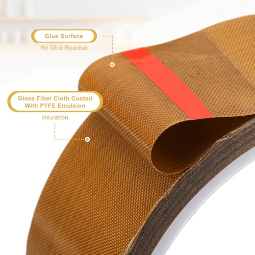 Image of PATIKIL High Temperature PTFE Tape 1-9 /16 Inch x 33 Feet, PTFE Coated Fiberglass Adhesive Tape for Vacuum Sealer Machines Hand-Impulse Sealers Insulation, Brown