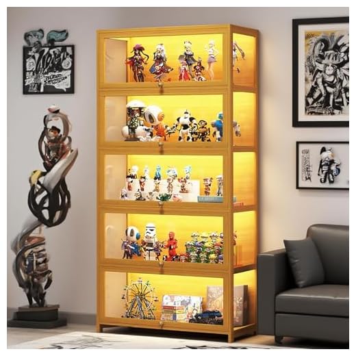 5-Tier Display Cabinet with Acrylic Doors, 67.5" Transparent Curio Display Case for Figures, Collectibles Toy Organizers Rack & Display Shelf, Kids Bookcase for Home, Office, Playroom, Living Room