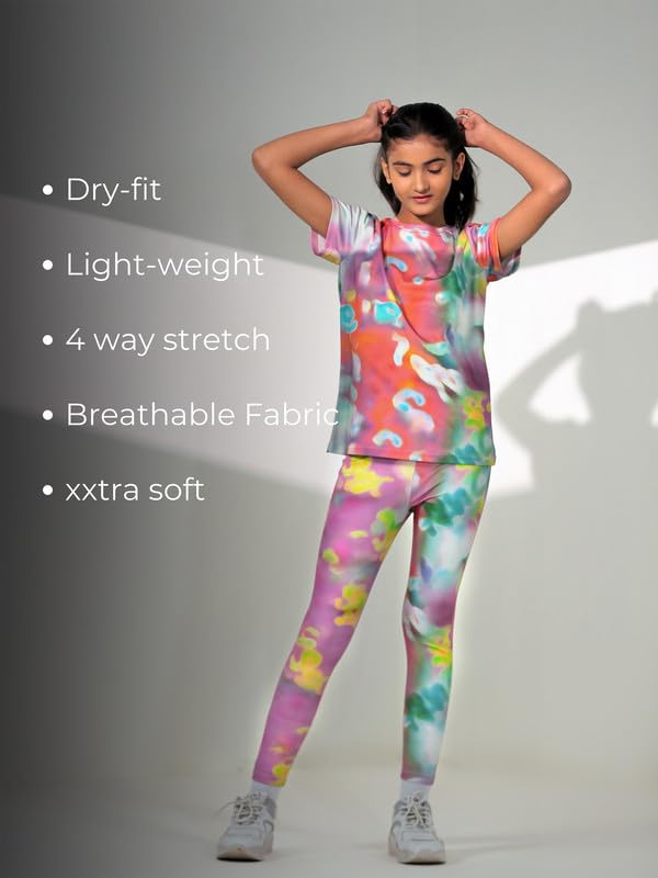 Image of Girl's Activewear Workout Set 2 Piece Athletic Sets Dry Fit Printed Tees And Leggings Yoga Running Dance 4-14Y
