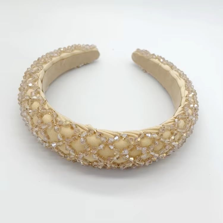 1pc Shiny Crystal Headband For Women Girl Thin Side Hair Band Wedding Party Hair Accessories Rhinestone Headbands Luxury Crystal Beads Hairbands For Women Girls Hair Hoop Headwear Fashion Clolorful Handmade Headbands Female Hair bands (gold, Universal)-image-15