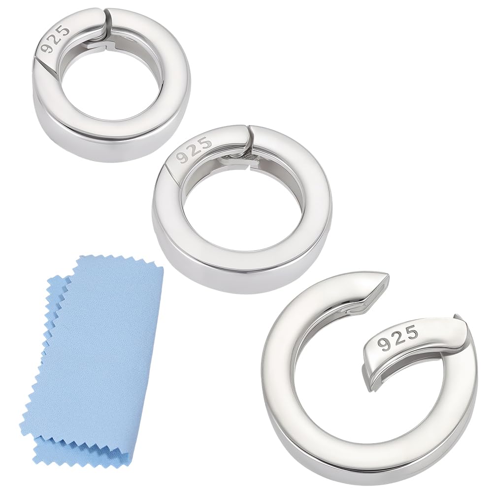 Beebeecraft 3 Pezzo 10/12/14mm 925 Anelli A Molla in Argento Sterling Piccoli Anelli Rotondi A Molla Clip Accorcia Collana Connettori di Rinforzo con Panno per Lucidare per La Creazione di Gioielli