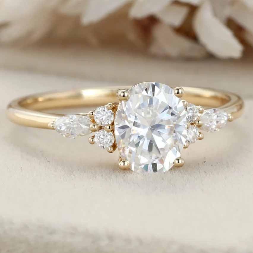 1.5ct Oval Cut Moissanite Engagement Rings for Women Silver or 10K/14K/18K Solid Gold Custom Engraved Moss Agate Ruby Sapphire Gemtone Ring for Women Promise Rings Anniversary Day Gift2