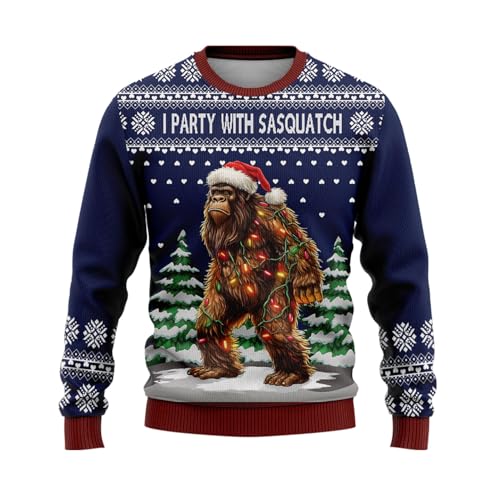 Ugly Christmas Sweaters for Women Men, Bigfoot Mens Sweatshirt Winter Holiday Crew Neck Shirt Set 17