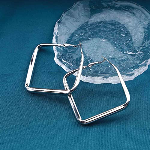 Large Hollow Square Drop Hoop Earrings Minimalist Silver Geometric Dangle Earrings Big Square Huggie Hoop Earring Jewelry for Women3