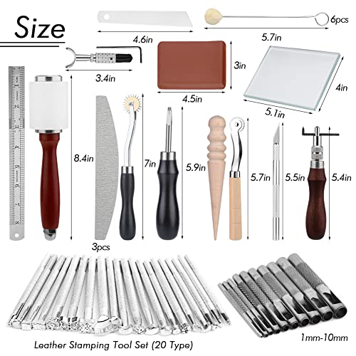 Leather Crafting Tools and Supplies, Leather Tooling Kit with Prong Punch Groovers Cutting Mat Stamping Tools Leather Working Kit for Beginners Sewing Carving Cutting and Leather Craft DIY Making