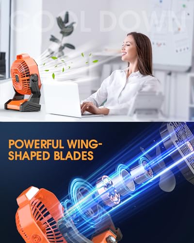 image for Drchop 10400mAh Solar Fan, Camping Fan with Solar Panel, 7W 9-Inch Rec