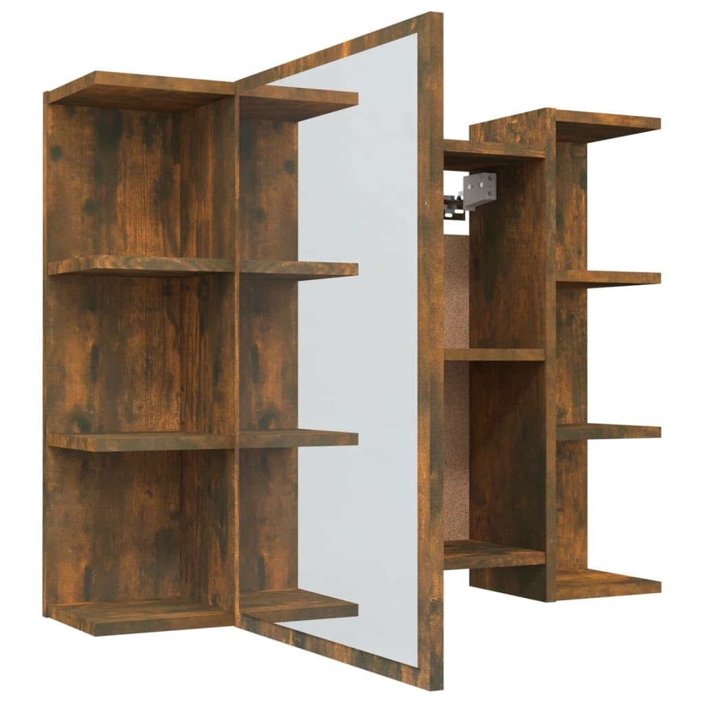 Mueble bajo lavabo para cuarto de baño, roble ahumado, 80 x 20,5 x 64 cm, material de madera con armario con espejo, diseño moderno para invitados y baños pequeños