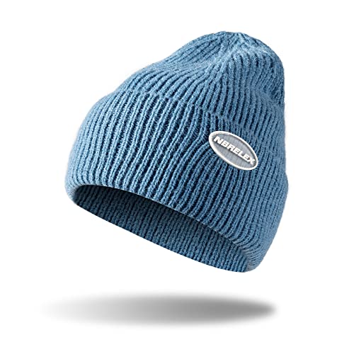 NBRELEX Beanie Hat, Knit Beanie Hat for Women Winter Hat for Adults, Cozy Ski Hat Cuffed Plain Hat, Gift for Men Husband Blue