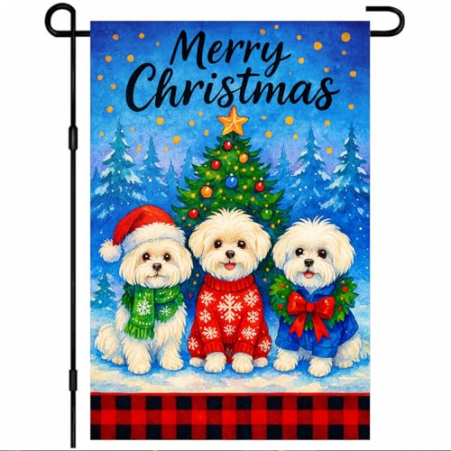 Image of BlissYard Christmas Bichon Dogs Garden Flag 12x18 Inch Polyester