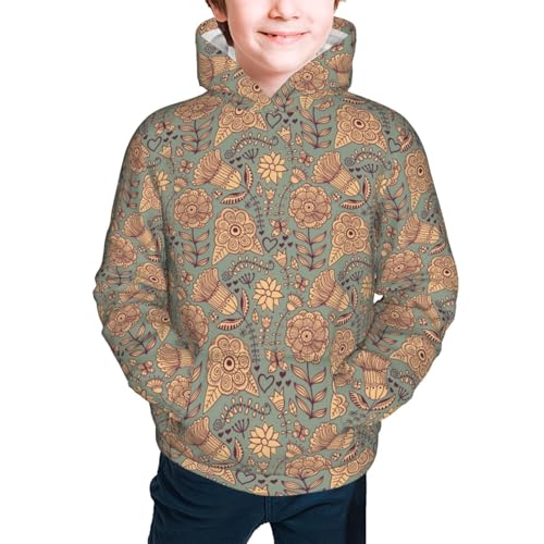 Hand Drawn Colorful Flowers Kid Hoodies Boys Sweatshirts Girls Pullover with Pocket3