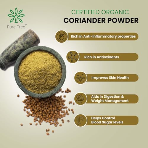 Image of Pure Tree Certified Organic Dhania Powder | 1.8 Kg / 1800 g | Coriander Powder | Kothimeera Powder | Whole Spices | Hara Dhaniya Powder Curry Powder | Organic Coriander Powder