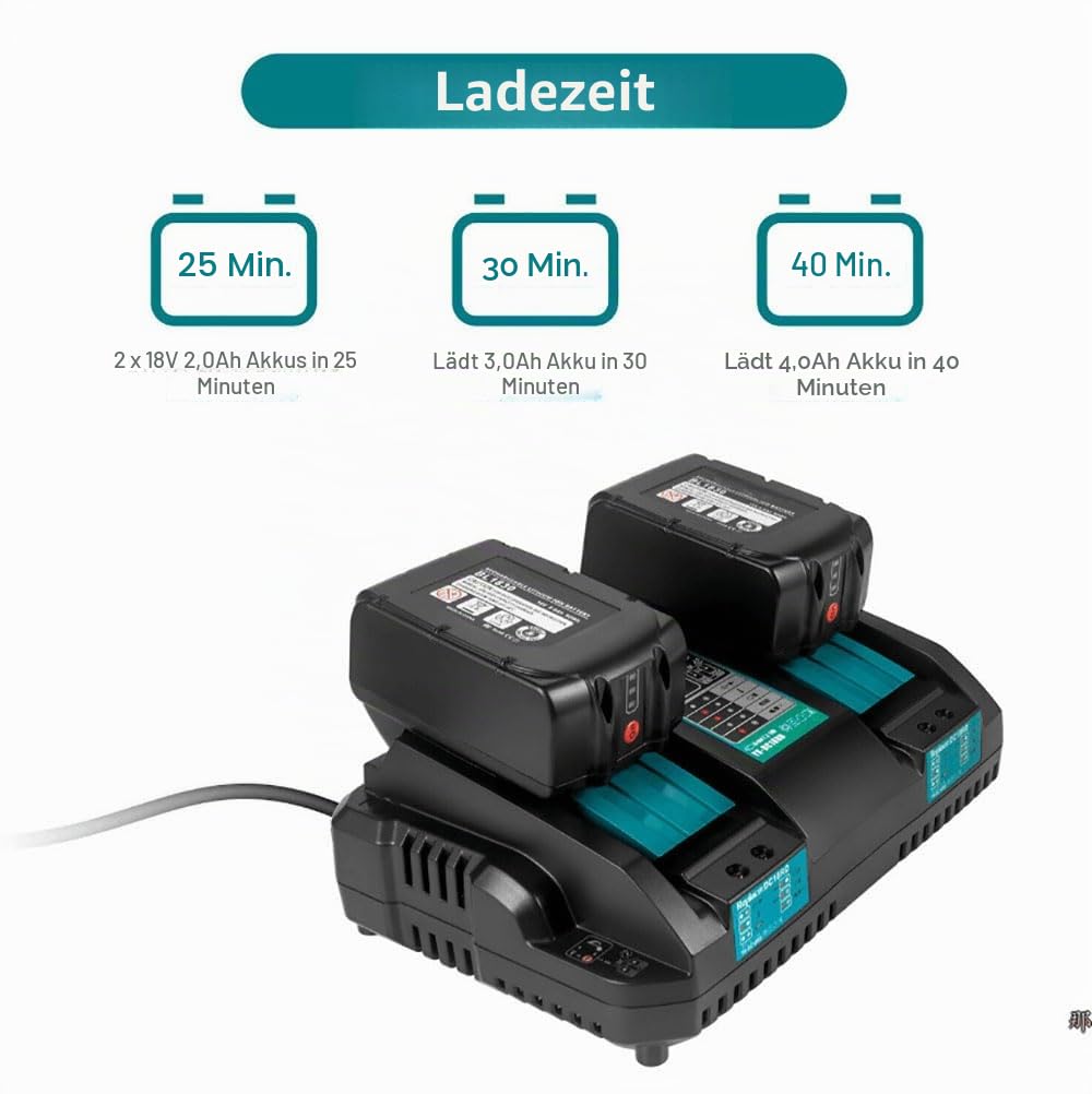 Akku Ersatz für Makita Akku 18V 5Ah 2 Stück BL1850B mit Ladegerät 18V Doppelladegerät DC18RD DC18SF Kompatibel mit Rasenmäher DLM432Z 2 x 18v DUC353 DUC355Z DDF485Z