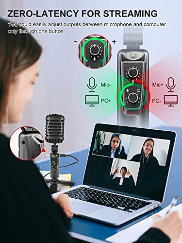 Moman Retro USB Mikrofon PC Gaming, 16-mm-Membran Handy Microphone 192kHz/24bit mit Stativ Tischmikrofon Typ-C Kabel OTG… – Bild 6