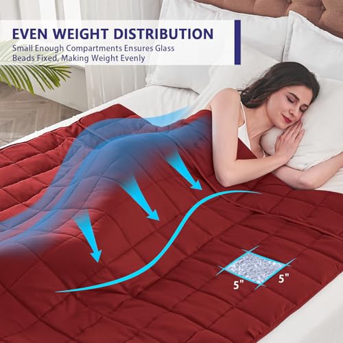Image of yescool Weighted Blanket for Adults (10 lbs, 48 inch x 72 inch, Red) Cooling Heavy Blanket for Sleeping Perfect for 90-110 lbs, Twin Size Breathable Blanket with Premium Glass Bead, Machine Washable