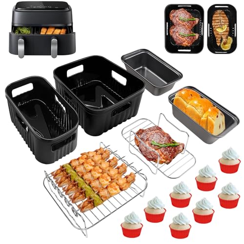 Accesorios Freidora de Aire para Philips Dual Basket Airfryer 3000/5000 Serie 6L/3L, Moulinex Dual Easy Fry 5,2/3,1 L EZ9018, 14 piezas Molde Silicona Freidora de Aire para Philips 9L, Moulinex 8,3 L