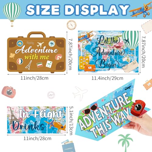 Image of 20 Pieces Travel Party Signs Travel Themed Party Decorations Let The Adventure Begin Sign Around the World Decorations Bon Voyage Party Wall Door Porch Yard Sign Travel Party Supplies