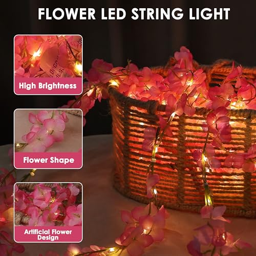 Image of Gesto Pink Artificial Flower Curtain LED String Lights - 200 LED Warm White Fairy Lights with 8 Modes | AC Plug Mesh Curtain Lights for Balcony, Bedroom,Home,Diwali Decoration Hanging Lights (10x3 Ft)