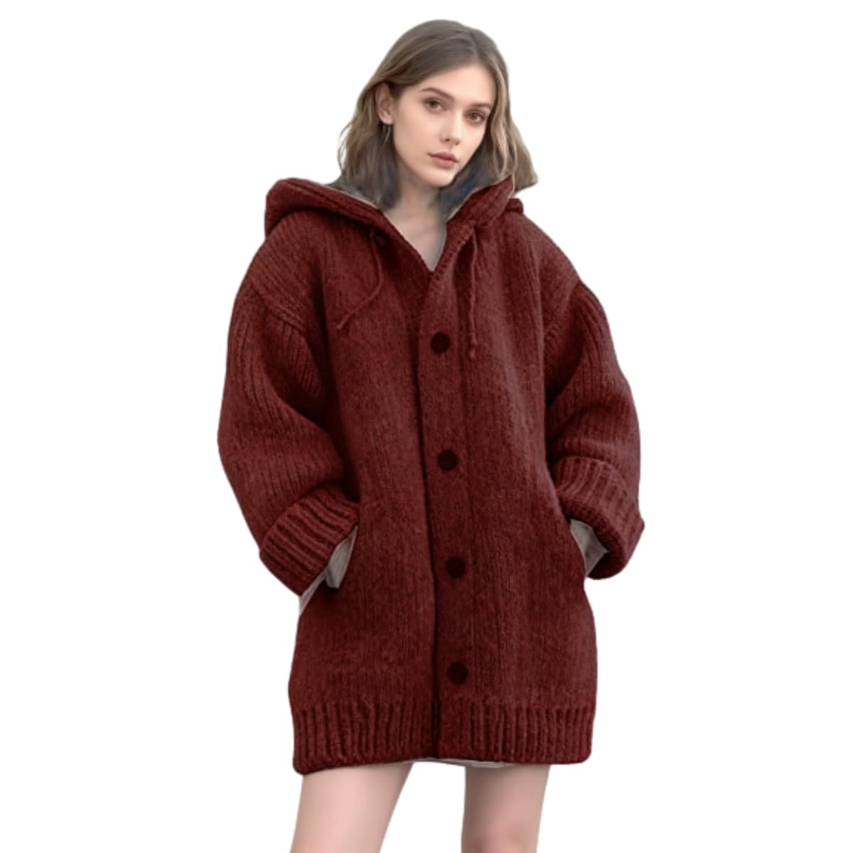 Hooded Cardigan Sweaters for Women Knit Button Down Long Sleeve Cardigans Cozy Fall Winter Sweaters Trendy Womens Sweaters