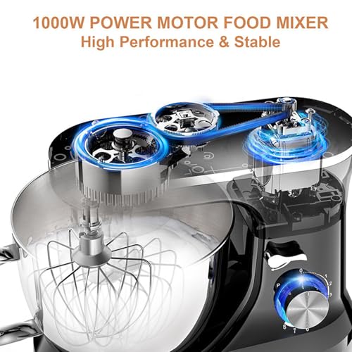 KHZKHC Food Mixer, Household Stand Mixer, Electric Dough Maker, 1000W Powerful Motor, 8 Gear Speed Adjustable,With 5Qt Stainless Steel Bowl, Dough Hook, Beater, for Restaurant, Kitchen - Image 6