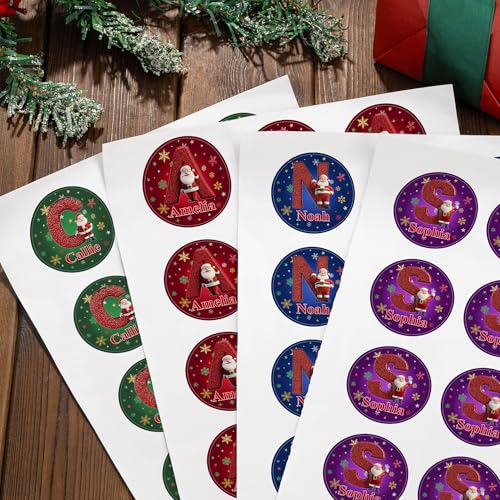 Image of Personalized Christmas Stickers - Custom Name Waterproof Christmas Gift Tags for Gift Box Xmas Holiday Decorations Party Favors - 30 Stickers (Santa Claus Initial)