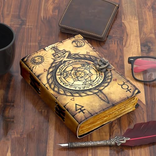 Image of CRAFT JUNKY Vintage Leather Journal Diary for Women and Men Travel Diary Notebook for Writing Deckle Edge Paper (COMPASS UV, A5 17.78 X 12. 7 CM (A5))