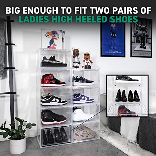 Ollie Xl Shoe Storage Boxes – Foldable And Stackable Shoe Storage Organizer For Closet – Clear Hard Plastic Big Shoe Storage Box For Up To Size 13 – Acrylic Shoe Box Storage Containers For Jordan, Sneakers, Boots (Clear, 3-Pack) #TOP2