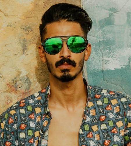 FEISEDY Steampunk with Side Shields Aviator Sunglasses for Men Women 80s Retro Flat Top Oversized Polarized Shades B00963