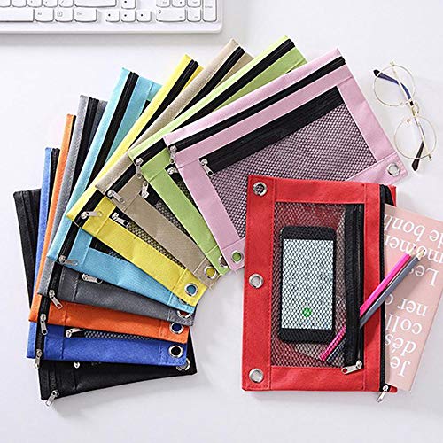 Topwoozu Pencil Pouch 3 Ring, Zipper Pencil Pouches Case Binder Cosmetic Bag 2 Pack #TOP5