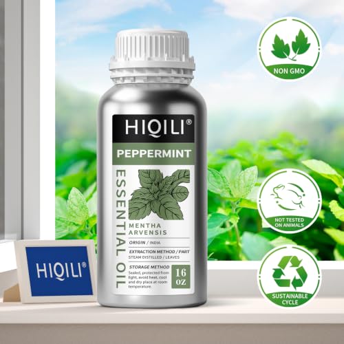 Image of HIQILI Peppermint Essential Oil for Freshening Air, Hair Care & DIY | Refreshing Minty Aroma for Soap Making, SPA & Home Use - 500ml / 16.9 fl oz