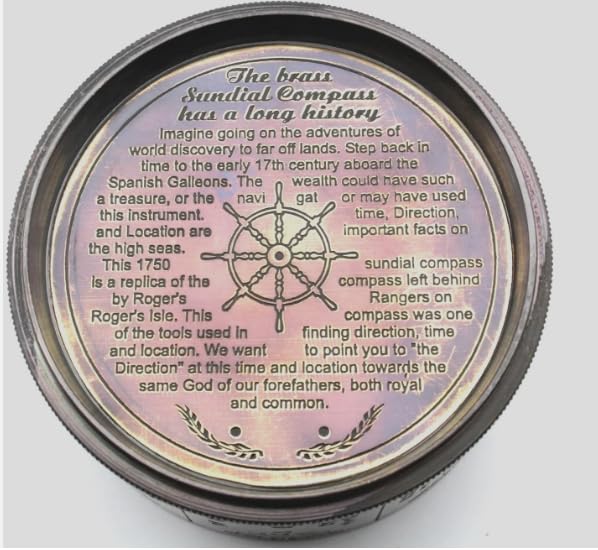 Brújula de bolsillo con reloj de sol de latón con estuche de cuero – Navegación marítima vintage coleccionable miniatura 6