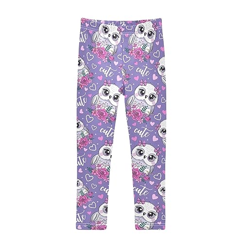 Cute Owl Girls' Leggings Toddler Doodles Purple Kids Yoga Pants Dance Active Tights 7-8T
