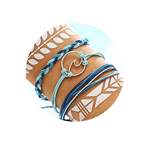 FINETOO Wave Strand Bracelet Set Handmade Waterproof Wax Coated Braided Rope Boho Woven Bracelet for Women