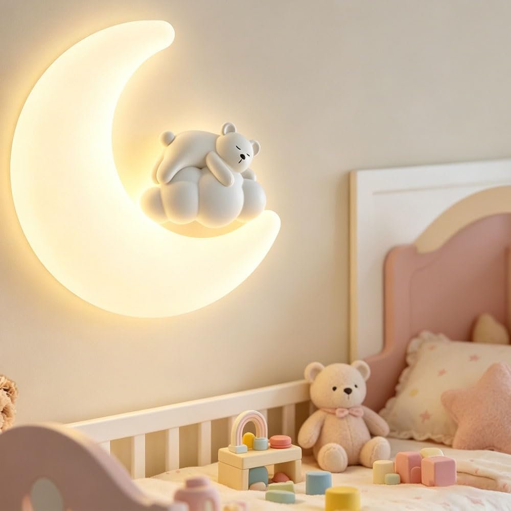 Wandleuchte mit Cartoon-Kaninchen-Bär-Motiv, festverdrahtet, moderne Wandleuchte for Kinder, for Mädchen, Jungen, Schlafzimmer, Kinderzimmer, Nachttisch-Dekoration, Beleuchtung(Bear)