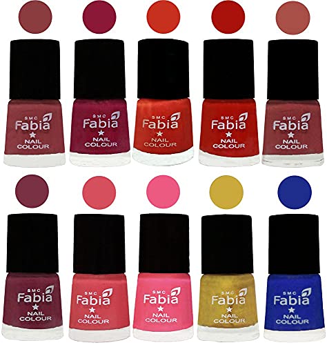 Image of SMC Fabia ALL IN ONE (PACK OF 10), Long Lasting Glossy Nail Polish, 6 ml Each, All Vibrant Colours,02456