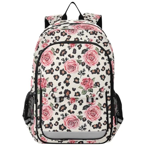 Sac à dos pour ordinateur portable et voyage scolaire motif léopard rose