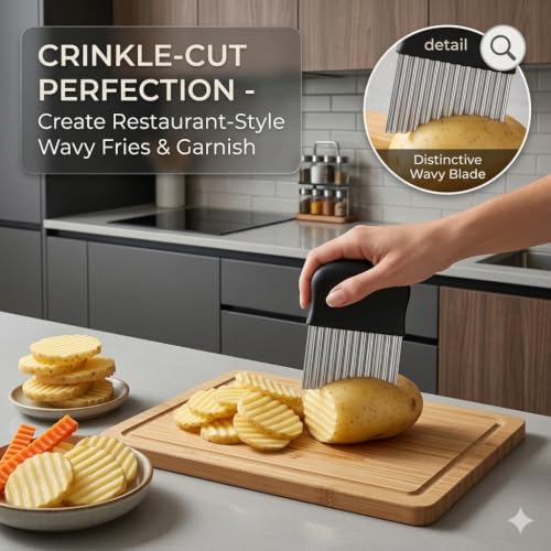 Image of Stainless Steel Potato Cutter, Crinkle Choppers French Fries Chips Chopping Knives with Nylon Handle Chopping Knife Carrot Vegetable Salad Waves Cutting