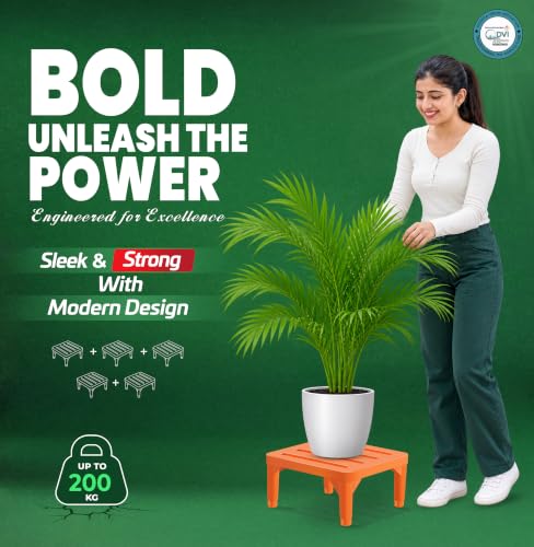 Image of DVI Heavy Duty Orange Plant Stand | Pack of 5 | Strong, Durable, Rust-Proof | Supports Up to 200 Kg | Indoor & Outdoor Use | Pot Stand for Big Size Plants | All Weather Resistant Pot Stand