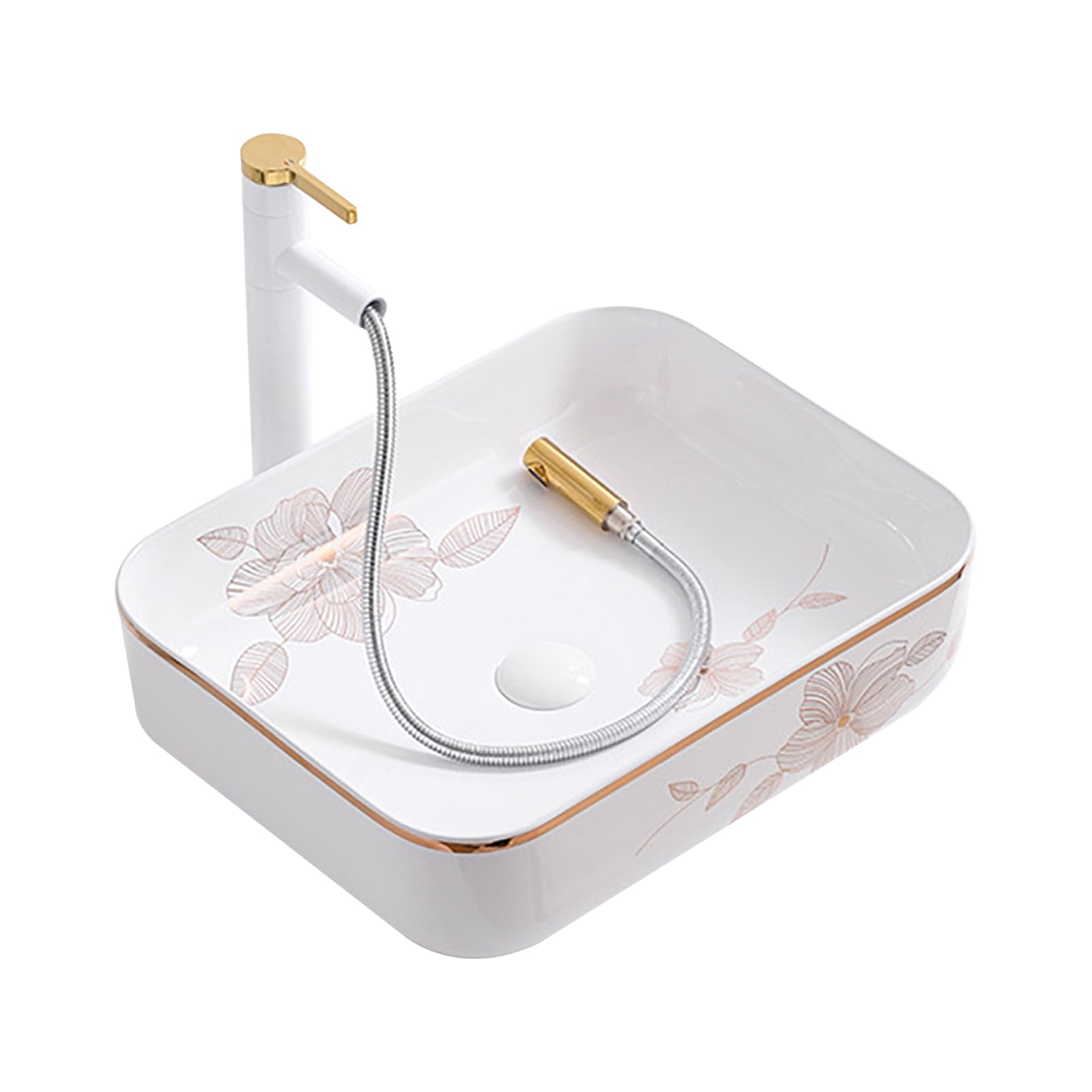 ASerZenith Rectangle Vessel Sink Bathroom, White Bathroom Sinks Above Counter With Faucet, Modern Counter Top Sink Ceramic Easy To Install, For Cabinet Lavatory Vanity Cloakroom