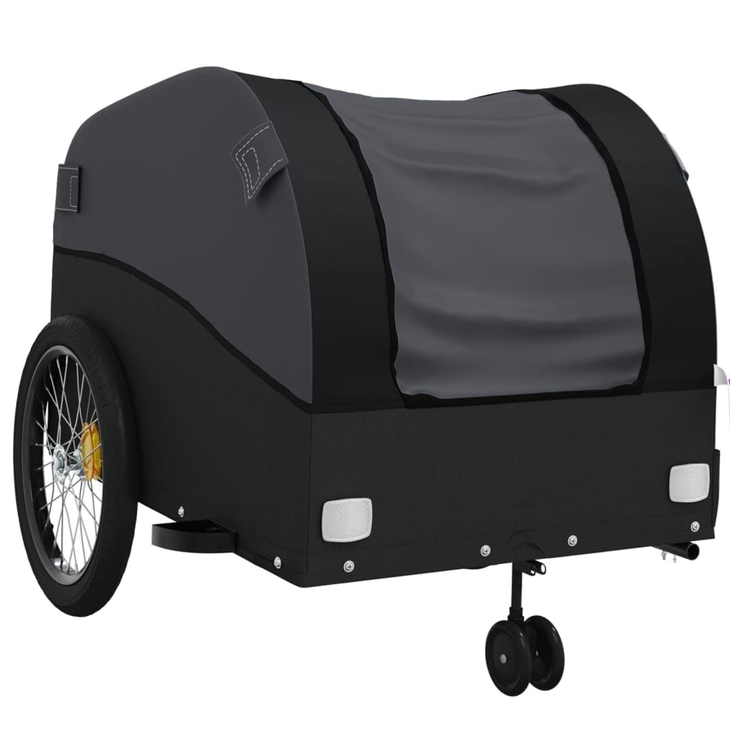 Remolque de bicicleta negro de hierro de 45 kg de capacidad de carga, plegable con embrague y bandera de seguridad para cargas, equipaje y perros en la vida cotidiana, viajes y exteriores