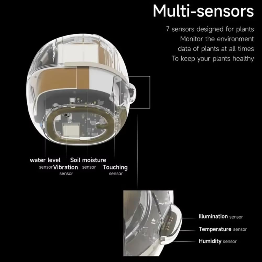 Robot Plantation Pots Fleurs pour Animaux Compagnie AI 7 Capteurs Intelligents Jardinière Intelligente Affichage la Température et L'Heure des Plantes Pots Fleurs Jaune